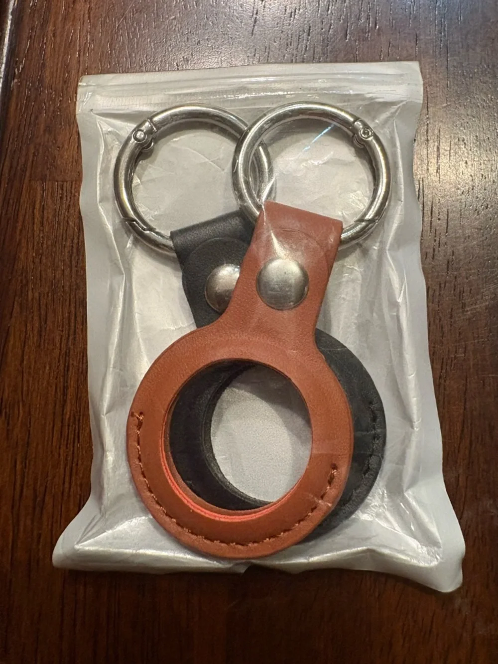 Leather AirTag Key Ring Holder - Brown and Black